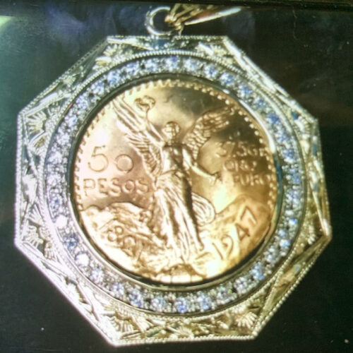 14K Gold Coin Pendant with Diamonds Surrounding Frame