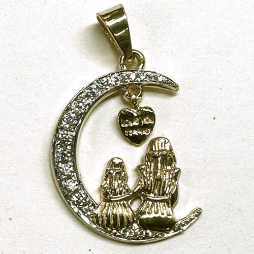 14K Gold Mother and Daughter Moon Pendant