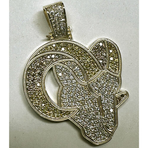14K Gold Ram Pendant with Diamonds & Sapphires