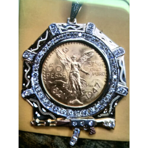 14K Yellow Gold Coin Frame Pendant with Diamonds