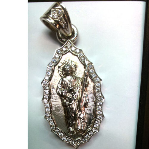 14K Yellow Gold Saint Pendant with Diamond Accents