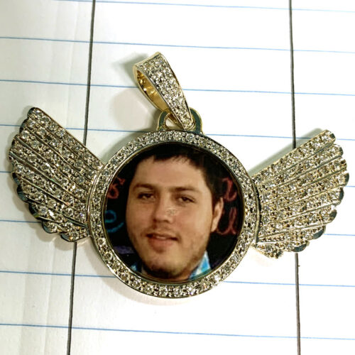 Custom 14K Gold Angel Wings Photo Pendant