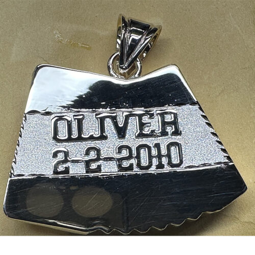 Custom 14K White Gold Engraved Name Pendant with Date