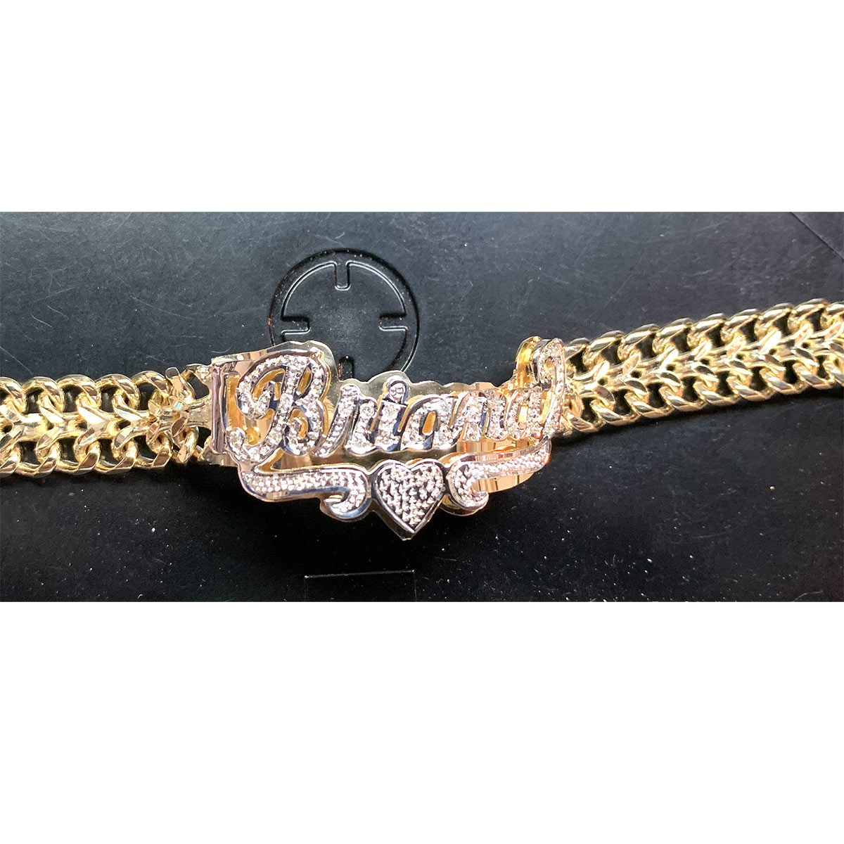 14K Gold Iced Out "Briana" Name Plate Bracelet – Custom Jewelry Huntington Park 1 14K Gold Iced Out Briana Bracelet – Custom Jewelry Huntington Park