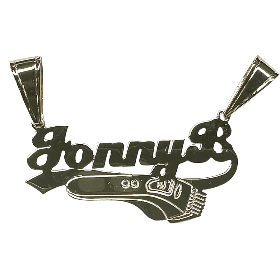 14K Gold JonnyB Electric Shaver Nameplate Pendant – Custom Jewelry LA 1 14K Gold JonnyB Electric Shaver Nameplate Pendant – Custom Jewelry LA