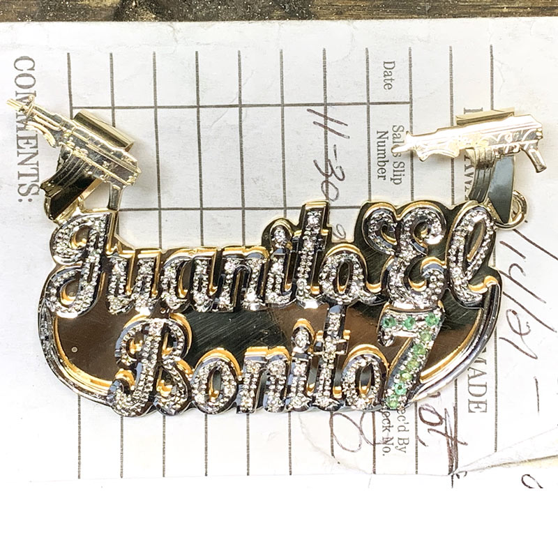 14K Gold “Juanita El Bonito 7” Nameplate 1 14K Gold “Juanita El Bonito 7” Nameplate – Custom Jewelry Huntington Park