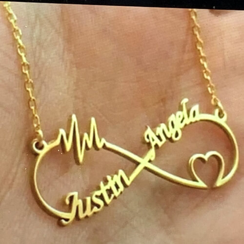 14K Gold Justin & Angela Infinity Nameplate Necklace