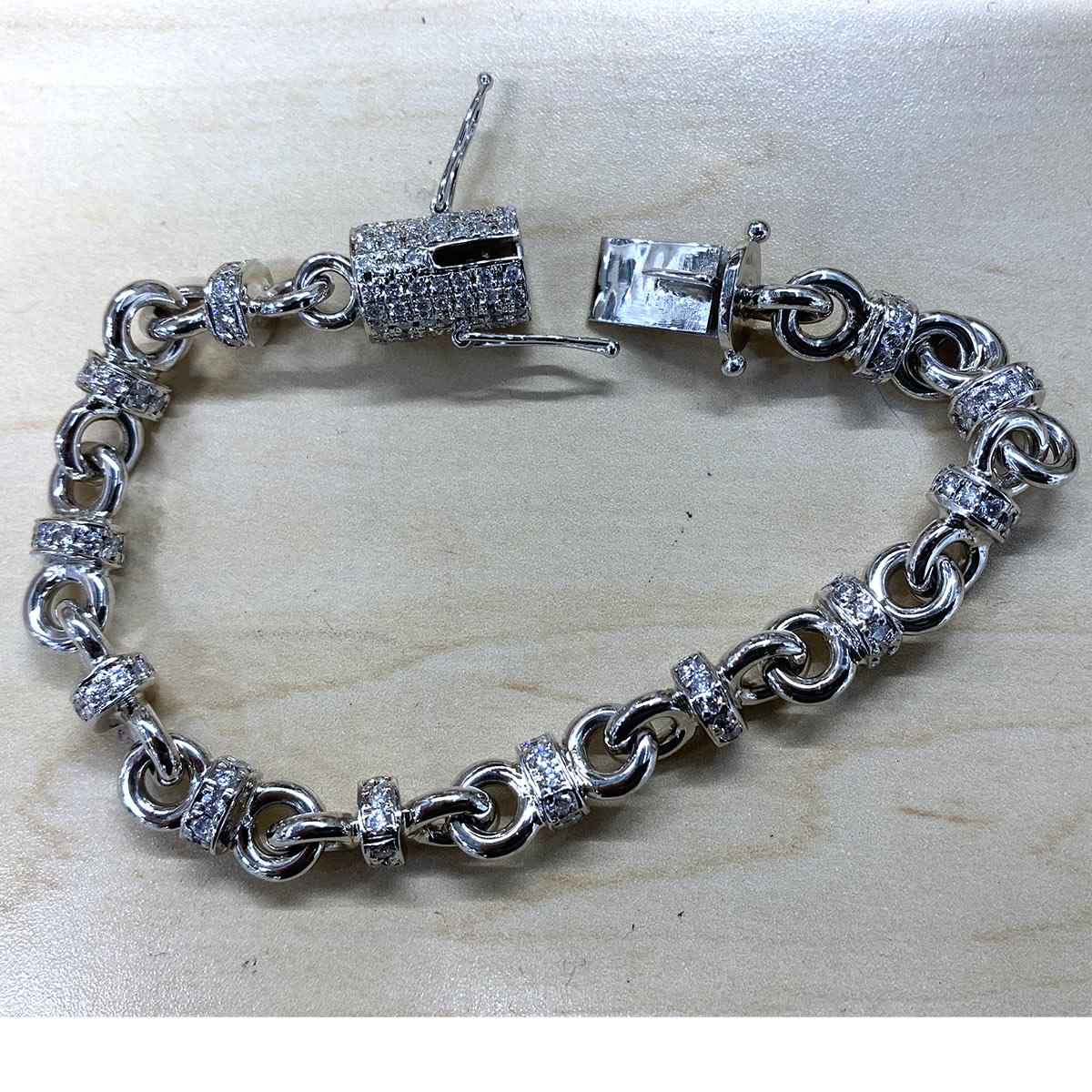 14K White Gold Diamond Link Bracelet with Secure Clasp 1 14K White Gold Diamond Link Bracelet with Secure Clasp