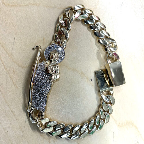Custom 14K Gold Bracelet with Saint and Diamond Accents