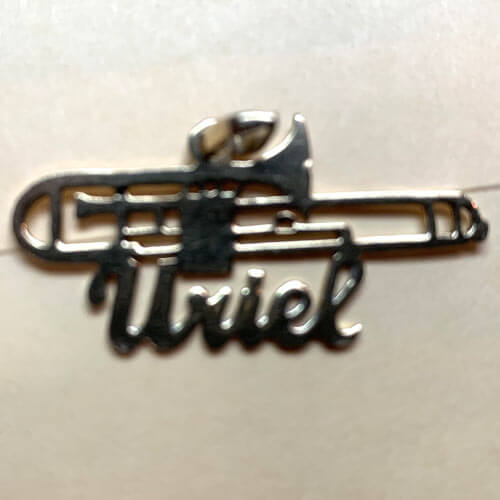 Custom 14K Gold Nameplate Pendant with Trompone Design 1 Custom 14K Gold Nameplate Pendant with Trompone Design