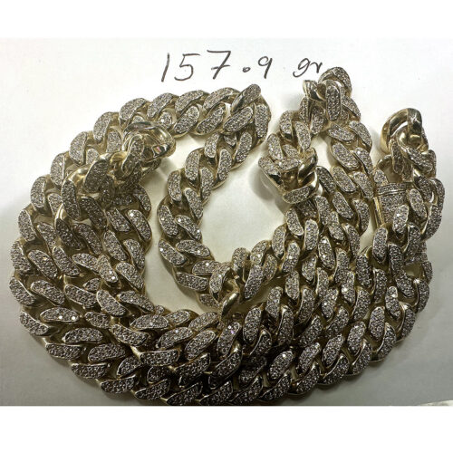 Heavy 14K Yellow Gold Cuban Chain with Full Diamond Iced Look