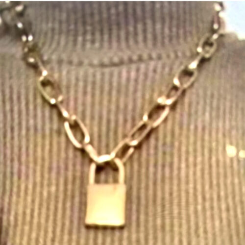 Solid 14K Gold Paperclip Chain with Lock Pendant